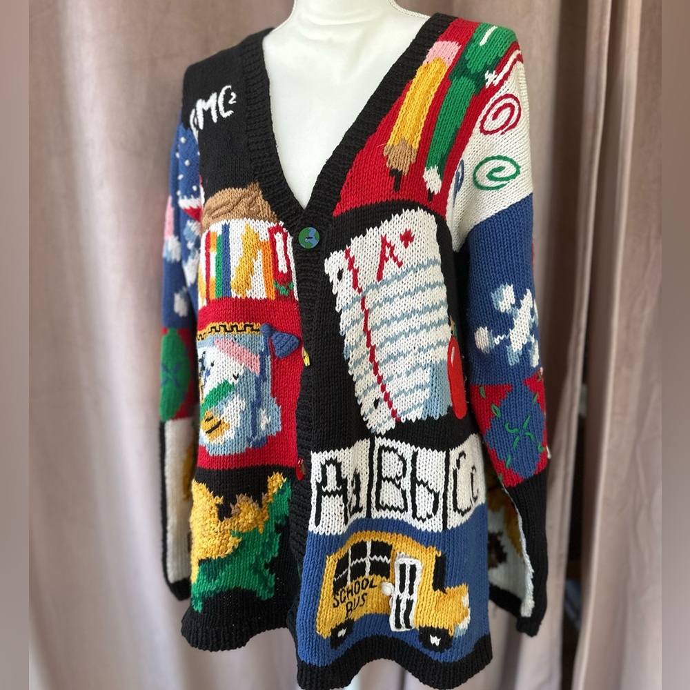 Vintage Eagle’s Eye School Teacher Novelty Cardigan Sweater Size L